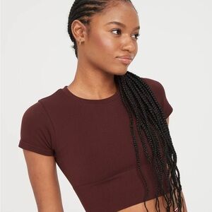 Offline by Aerie Top Womens S Sidewalk Seamless Cropped Shirt Brown Athletic